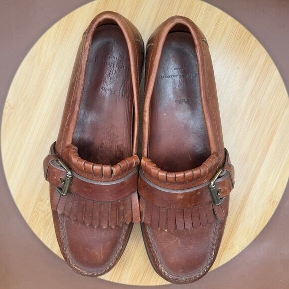 Polo RL Mens Loafers Sz 8.5 Brown Leather Kiltie Fringe Side Buckle Moccasin main image 4
